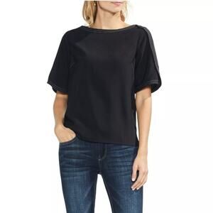 Vince Camuto Trapunto Stitch Black / White Detail Blouse Top XS